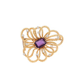 Boucheron Retro 4.43 Carats Amethyst 18 Carat Yellow Gold Diamonds Flower Brooch